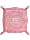 Versace Barocco-print Leather Tray In 粉色