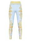 Versace Blue Leggings With All-over Geometric Print In Stretch Fabric Woman In Blue