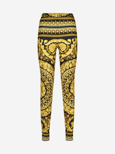 Versace Black And Gold Leggings With Baroque Print In Multicolor