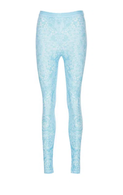 Versace Barocco Print Leggings In Blue