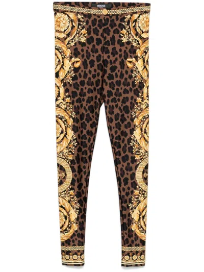 Versace Barocco-print Leggings In Multicolor