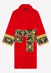 Versace Barocco Print Logo Jacquard Bathrobe In Red
