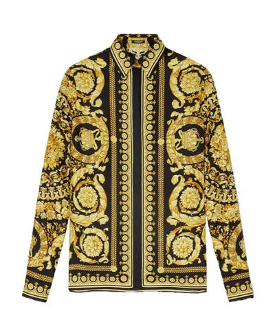 Versace Black And Yellow Shirt With Barocco Print