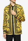 Versace Silk Printed Shirt For Men In Yellow