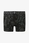 Versace Barocco Print Cotton Blend Boxer Briefs In Black