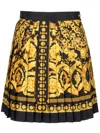 Versace Black And Golden Pleated Skirt With Baroque Print All-over In Silk Woman In Nero