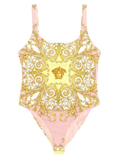 Versace Multicolor One-piece Swimsuit With All-over Medusa Print In Stretch Fabric Woman In Gold