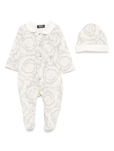 Versace Babies' Barocco-print Pajamas In Neutrals