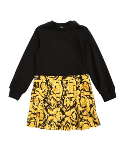 Versace Barocco-print Panelled Dress In Black