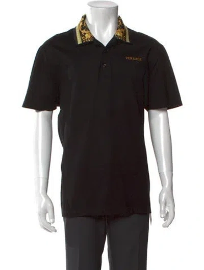 Pre-owned Versace Barocco Print Patterned Polo Shirt In Black