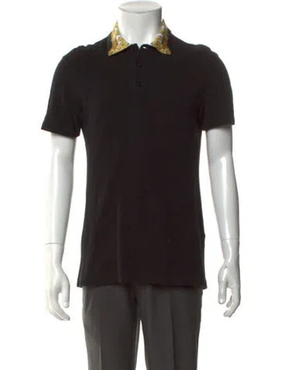 Pre-owned Versace Barocco Print Patterned Polo Shirt In Black