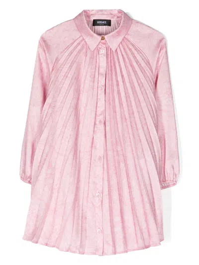 Versace Kids' Barocco-print Pleated Dress In Pink
