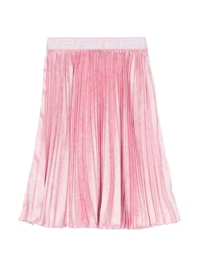 Versace Kids' Barocco-print Pleated Skirt In Pink