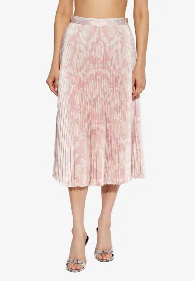 Versace Barocco Print Plisse Midi Skirt In Pink