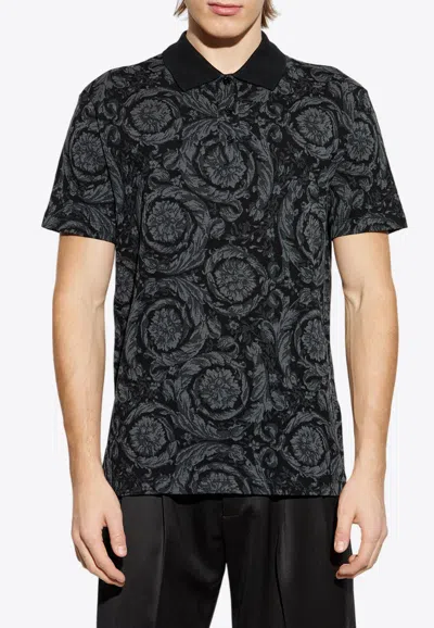 Versace Barocco Print Polo T-shirt In Grey