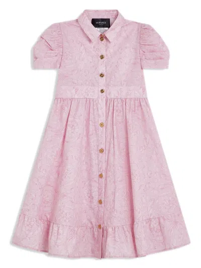 Versace Kids' Barocco-print Poplin Dress In Pink
