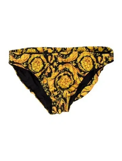 Pre-owned Versace Barocco Print Printed Swim Briefs In Yellow
