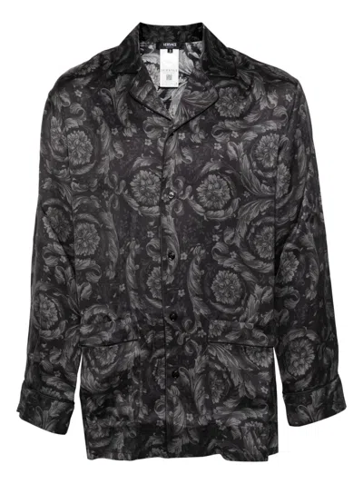 Versace Barocco-print Pyjama Shirt In Gray