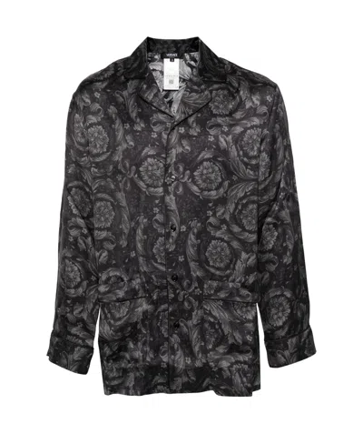 Versace Barocco-print Pyjama Shirt In Black