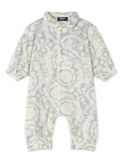 Versace Babies' Barocco-print Romper In 灰色