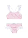 Versace Barocco-print Ruffled Bikini Set In Pink