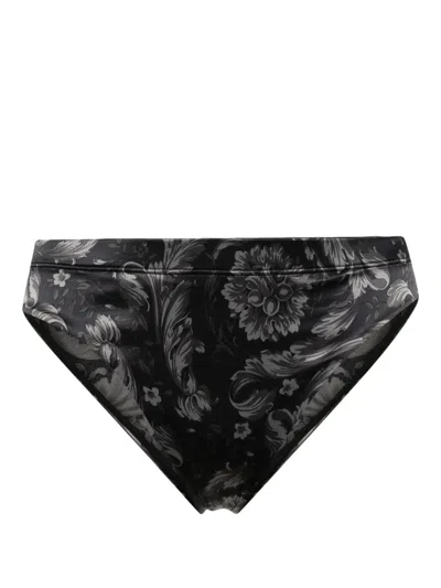 Versace Barocco-print Satin Briefs In 黑色