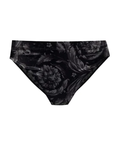 Versace Barocco-print Satin Briefs In Black