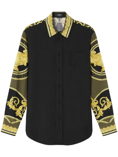 Versace Barocco-print Shirt In Black