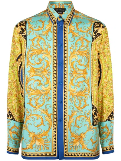 Versace Barocco-print Shirt In Blue