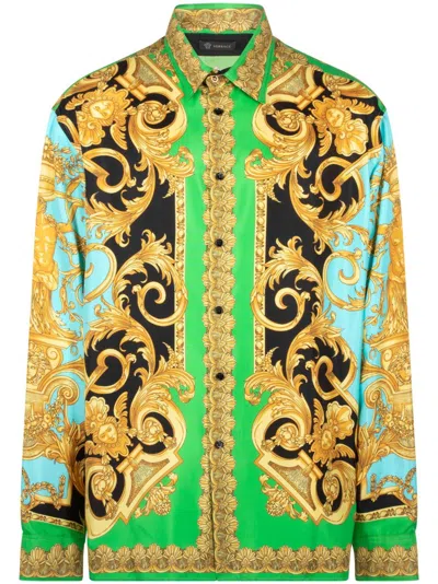 Versace Barocco-print Shirt In Grün
