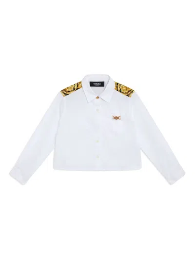 Versace Kids' Barocco-print Shirt In White