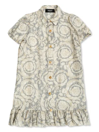 Versace Kids' Barocco-print Short Dress In Grey