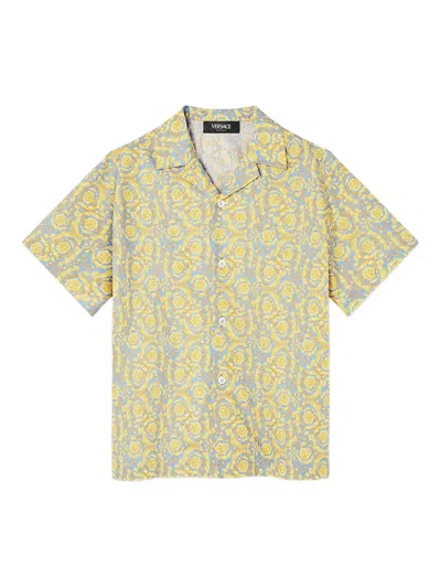 Versace Kurzärmeliges Hemd Mit Barocco-print In Yellow