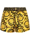Versace Baroque Print Silk Loungewear Shorts In Gold Black