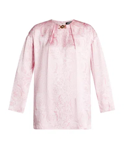 Versace Barocco-print Silk Blouse In Pink