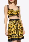 Versace Lace-trimmed Printed Silk-twill Bralette In Black