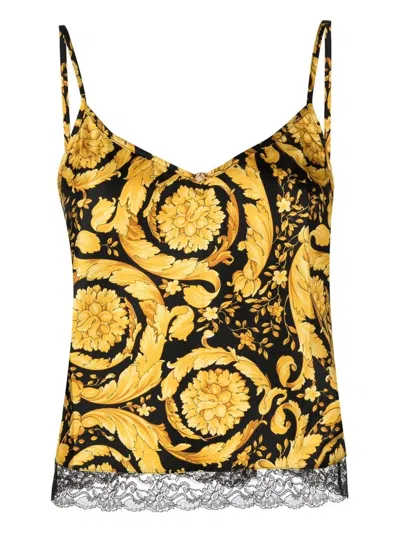 Versace Barocco Print Silk Camisole In Yellow
