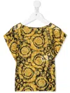 Versace Barocco-print Silk-cotton T-shirt In 黄色