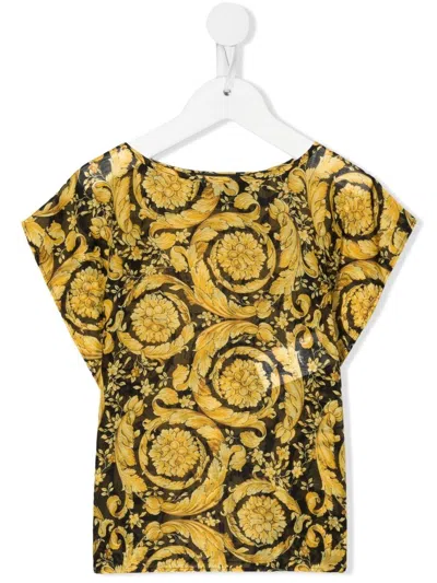 Versace Babies' Barocco-print Silk-cotton T-shirt In 黄色