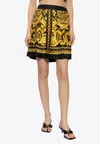Versace Black And Golden Pleated Skirt With Baroque Print All-over In Yellow
