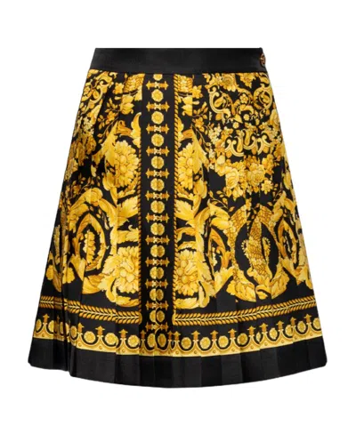 Versace Baroque Heritage Pleated Silk Mini Skirt In Multi