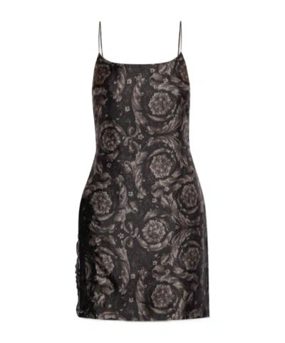 Versace Barocco-print Silk Nightdress In Black