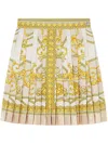 Versace Barocco Print Silk Pleated Mini Skirt In Beige