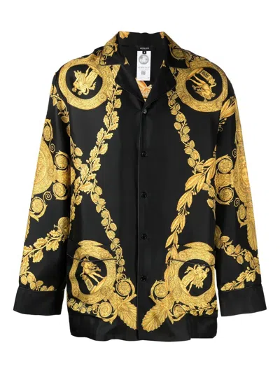 Versace Barocco-print Silk Pyjama Top In Black