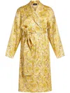 Versace Barocco-print Silk-satin Robe In Yellow