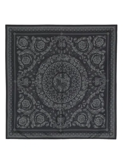 Versace Barocco-print Silk Scarf In Black