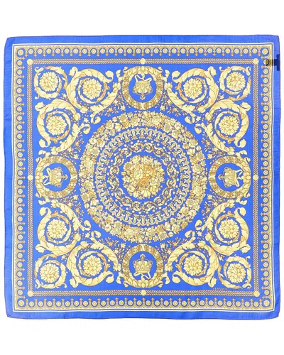 Versace Barocco Print Silk Scarf In Blue