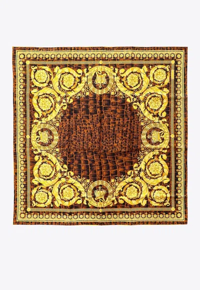 Versace Barocco Print Silk Scarf In Gold