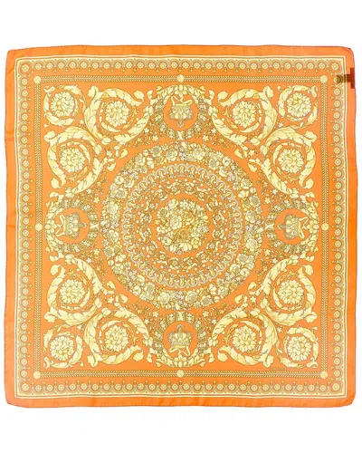 Versace Barocco Print Silk Scarf In Orange