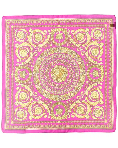 Versace Barocco Print Silk Scarf In Yellow